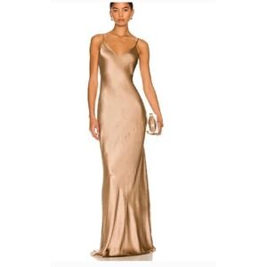 L'AGENCE Serita Maxi V Neck Bias Silk Gown Slip Dress Quiet Luxury Chic  SZ 2